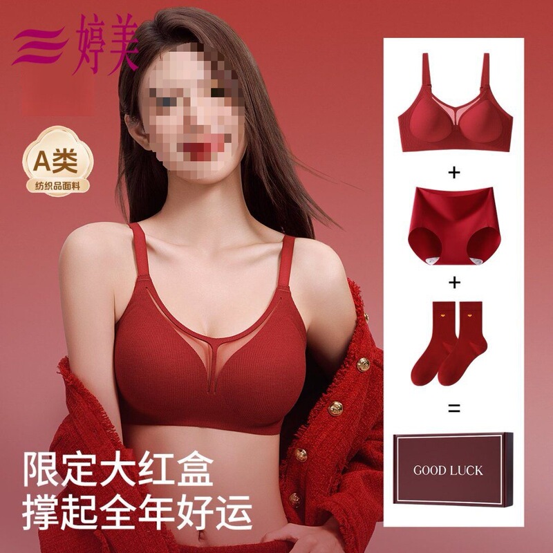 Tingmei Lingerie for the Year of the Horse, Red Lingerie for Women, Push-Up Style, Sexy Lingerie Bra Gift Box Set, Thin Style Tingmei Lingerie for the Year of the Horse, Red Lingerie for Women, Push-Up Style, Sexy Lingerie Bra Gift Box Set, Thin Style