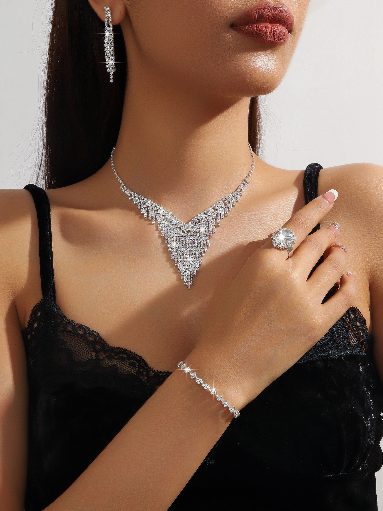 heiße Halskette Set Braut Halskette Ohrringe Zirkon Schmuck Bankett Party Schmuck Set_voghion.com