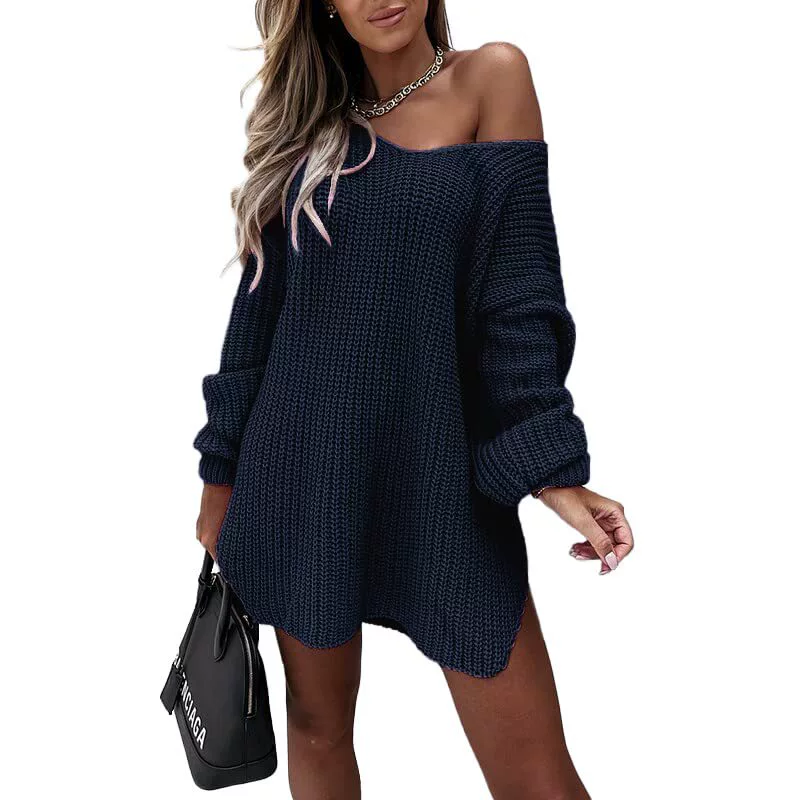 (Cross-border trading), solid demi-season knitted sweater, European style, oversize, V-neckline