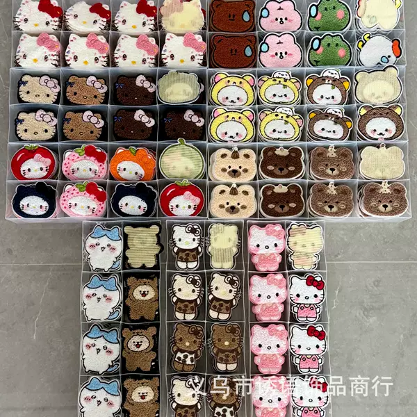 Creative Cartoon Plush Embroidery Wholesale Hello Kitty Chiikawa Bear Cute Bangs Magic Tape