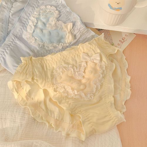 Nerian Sweetheart ~ Japanese Mid-Waist Girl Panties Girls Pure Cotton Crotch Cute Sweet Women's Fleece Warm Breathable 