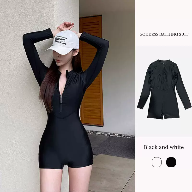 泳衣女2025新款夏高级感女款保守长袖平角裤连体网红风显瘦游泳衣