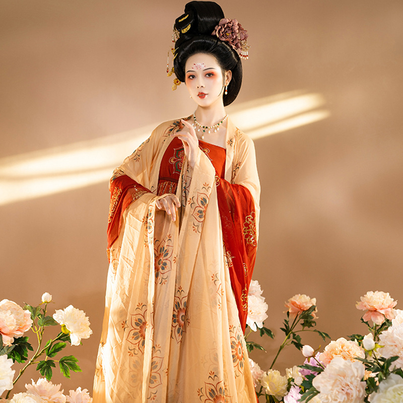 成人汉服女2021新款唐制改良齐胸绣花诃子裙复原大袖衫中国风夏季