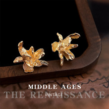 vintage轻中古风鸢尾花耳钉液态个性设计感耳环夸张小众轻奢耳饰