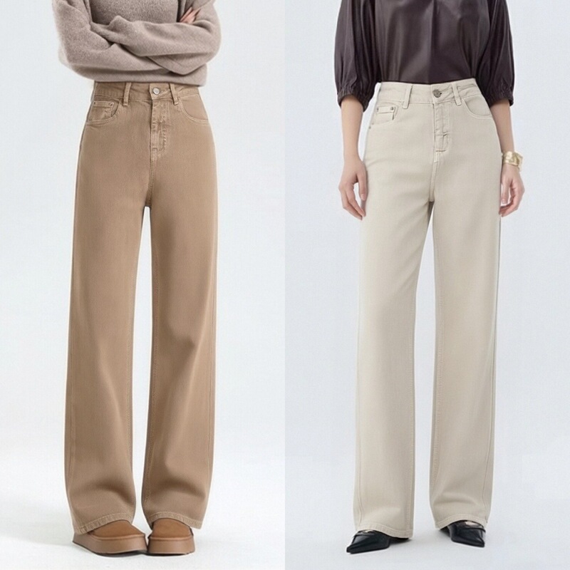 Ice Cream Color High-Waisted Straight-Leg Pants 2026 Spring Stylish Versatile Simple Solid Color Non-Stretch Slim-Fit Women's Jeans Ice Cream Color High-Waisted Straight-Leg Pants 2026 Spring Stylish Versatile Simple Solid Color Non-Stretch Slim-Fit Women's Jeans