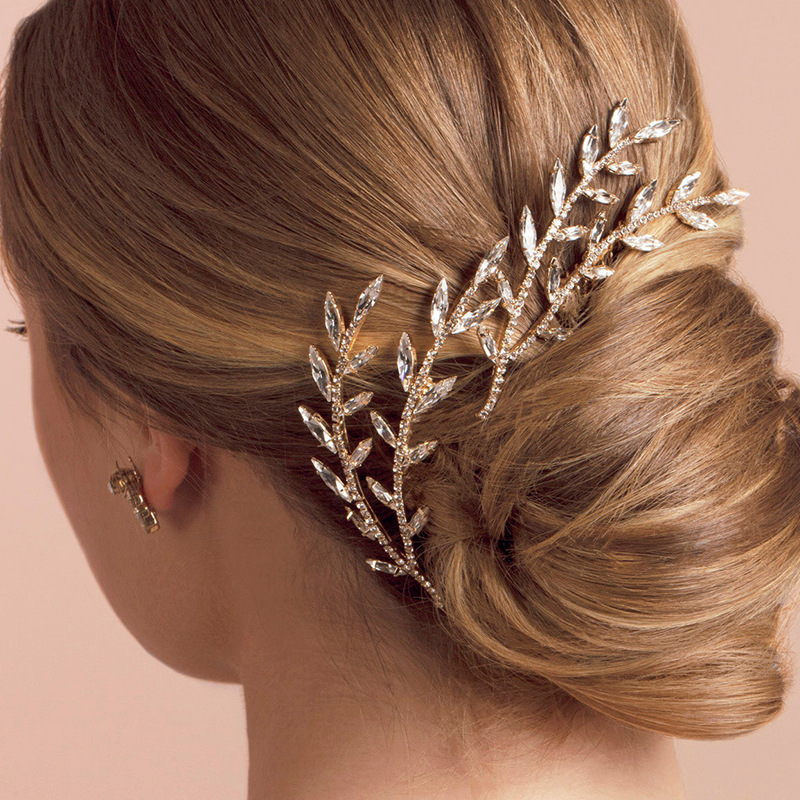 1 Piece Quantity Daily, Tea Party Occasion Alloy Material Elegant Leaves Alloy Plating Inlay Zircon Insert Comb