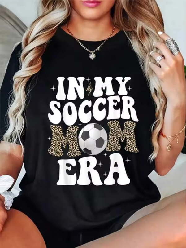 【Cross-Border European Size】Football Mom Shirt Women's Leopard Print in My Football Mom Era t