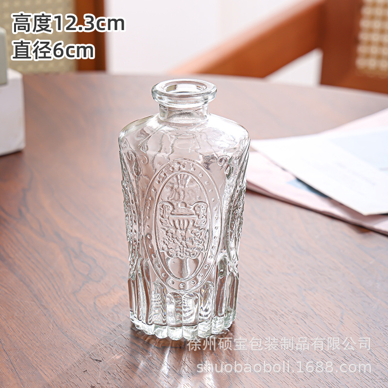 De estilo europeo retro pequeño florero botella de aromaterapia de vidrio mini jarrón transparente decoración de la sala de estar simple mesa de comedor decoración del hogar