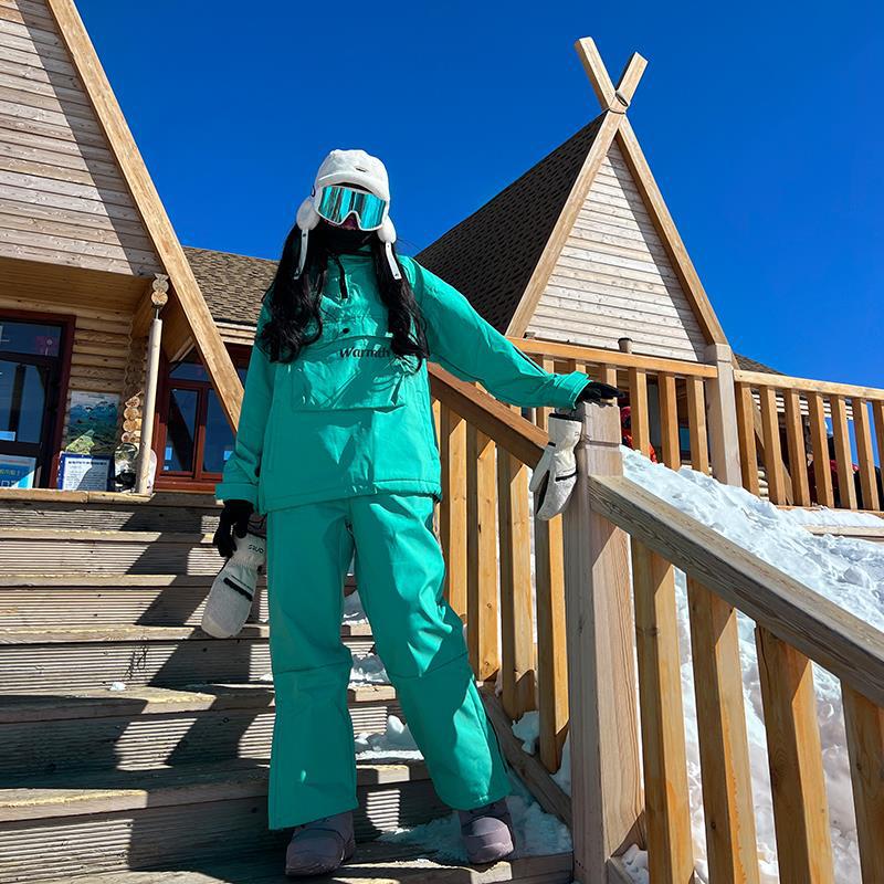 Trendy and affordable alternative: Winter windproof and water-repellent ski suit set, large pockets, fleece-lined and thickened ski jacket and pants for men and women.