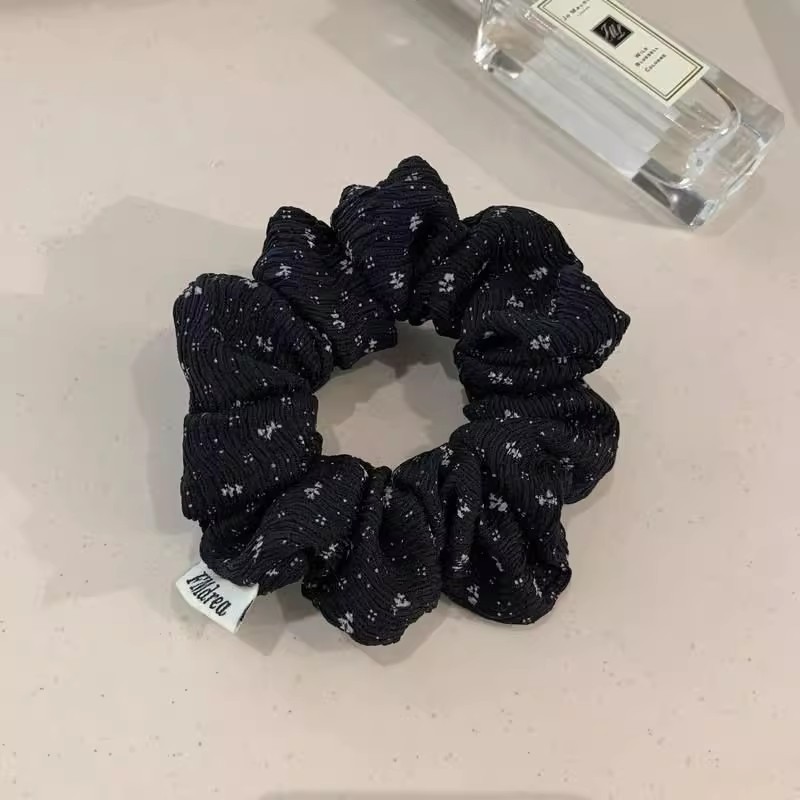 Temperamento negro y blanco flor triturada anillo de cabello de intestino de alta altura elástico de cola de caballo cuerda de cabello no daña el cabello adornos de cabello de cabello de cabello de cabello duradero