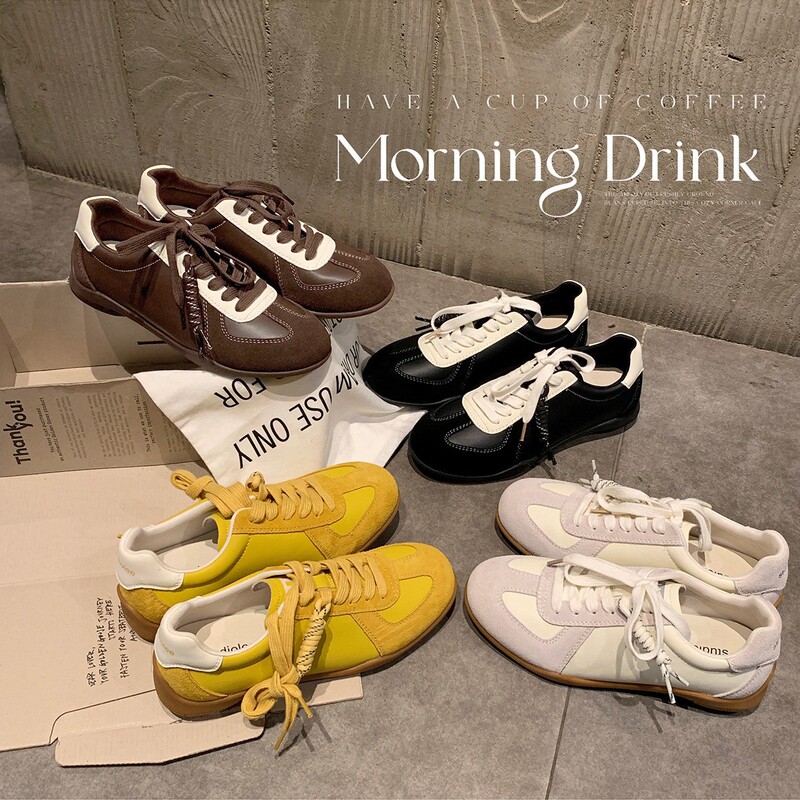 Sheepskin Version ~ Grape Mom Lace-Up Color-Blocked Round-Toe Versatile and Comfortable Sports and Leisure Inner Heightening Genuine Leather Training Shoes for Women