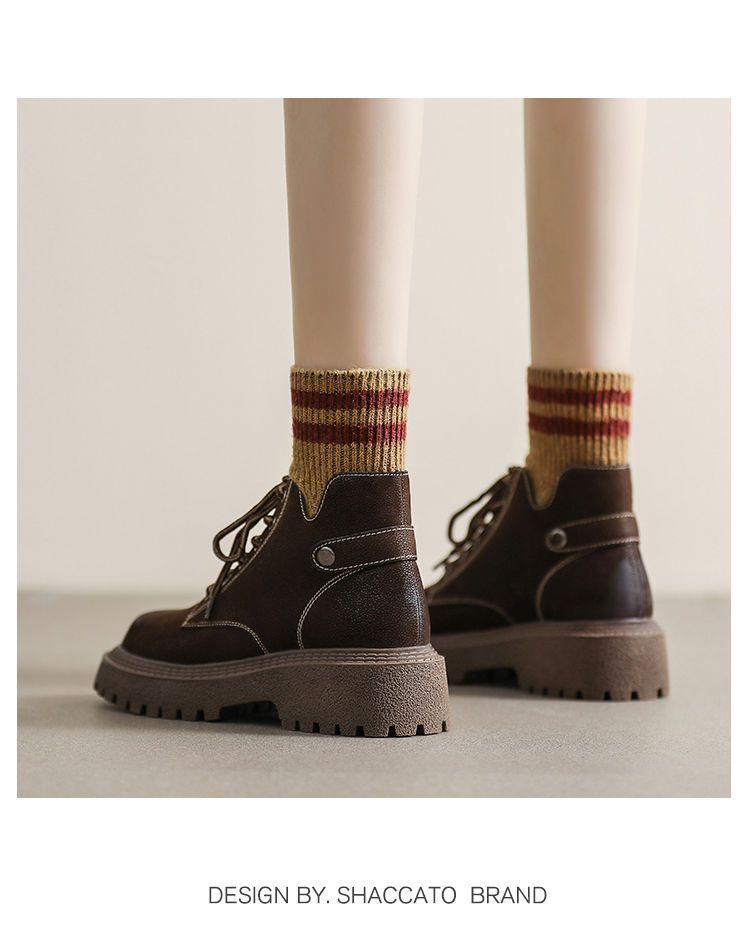 Versatile Women's Ankle Boots With Thick Sole Lace-up Autumn Style_voghion.com