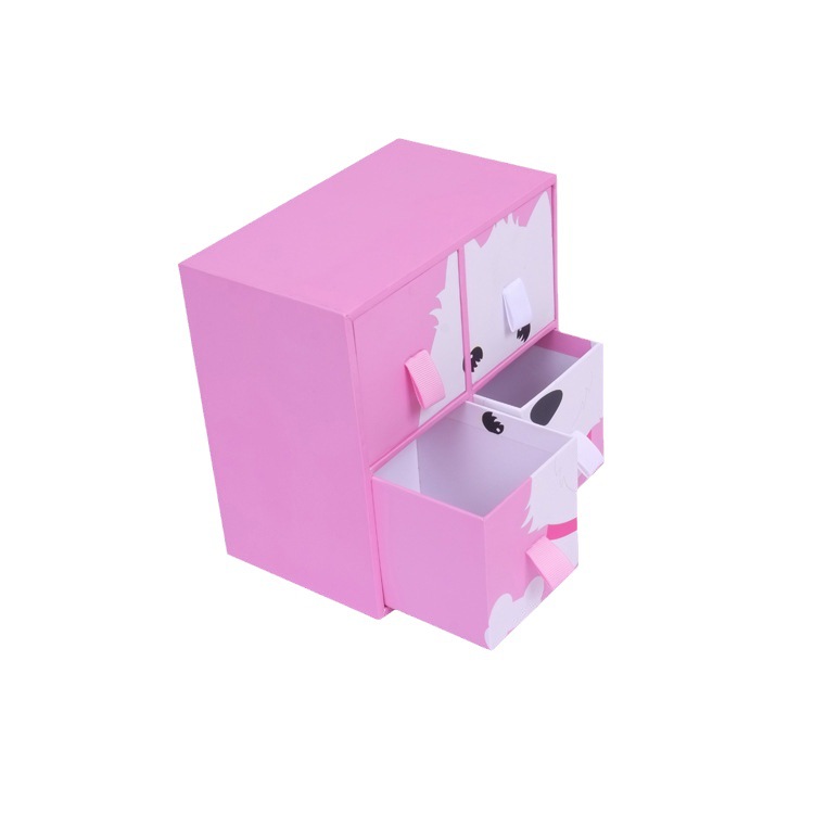 卡通小猫咪图案印刷包装盒 四格装拼图抽屉盒浪漫粉色礼品盒礼盒