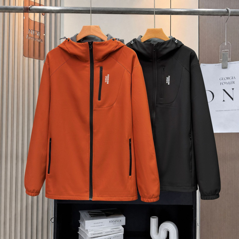 2027 Plus Size Softshell Jacket for Men, Autumn and Winter Fleece-Lined Hooded Jacket, Loose Fit, Windproof, Outdoor Trendy Outerwear 2027 Plus Size Softshell Jacket for Men, Autumn and Winter Fleece-Lined Hooded Jacket, Loose Fit, Windproof, Outdoor Trendy Outerwear