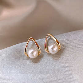 S925银针韩国珍珠简约百搭高级感小众设计感轻奢气质耳钉耳饰女