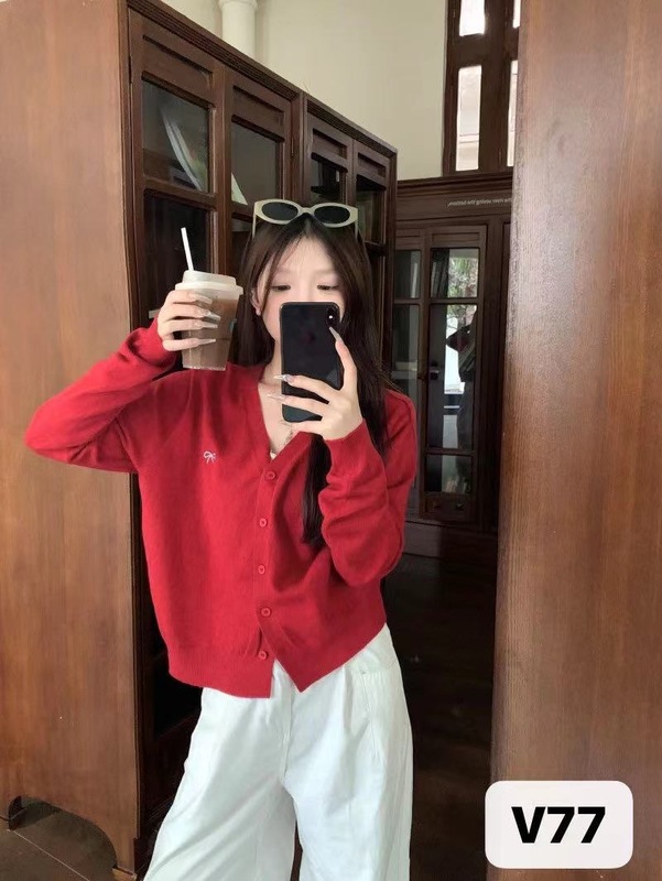 时尚高级感简约设计感蝴蝶结v领针织开衫女装小年轻舒适气质甜妹|undefined
