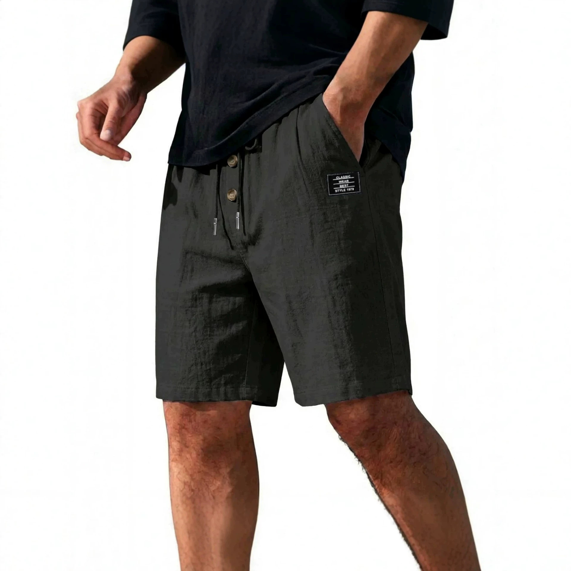 Men's Summer Cotton Linen Blend Loose Fit Solid Color Casual Shorts Trendy Sports plus Size mid Waist Beach Wear_viptrois.com