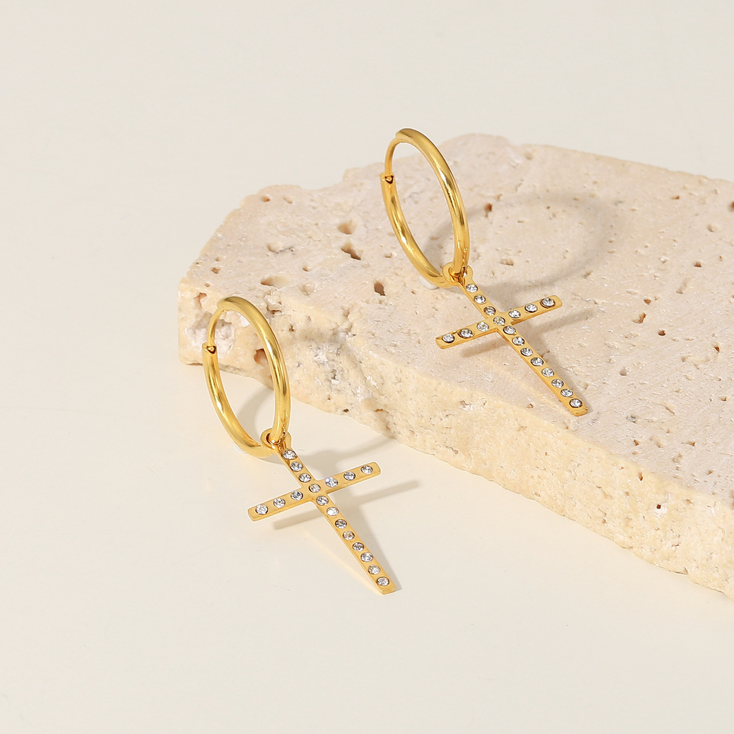 Simple Style Geometric Cross Plating Zircon Stainless Steel Earrings