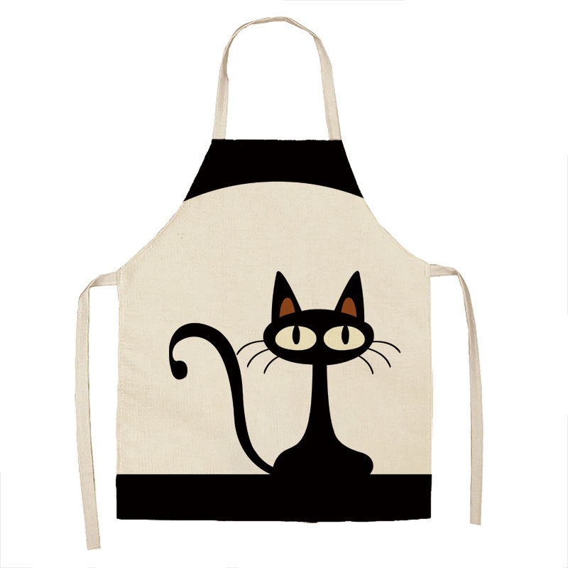 Gato blanco y negro de dibujos animados delantal lino cocina casera sin mangas halter antifouling cintura niños babero