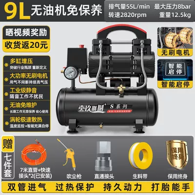 Oil-free, silent air compressor, air pump, high-power, fast inflation, 220V, portable air pump (Hava kompressorları) - 9l-1000w-oil-free-motor-2-pole