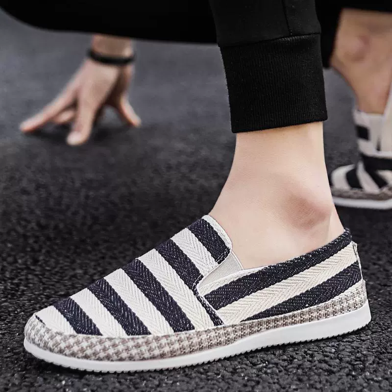 Летние парусиновые туфли, дышащая повседневная модная обувь, модная мужская обувь, без шнуровки в корейском стиле, старая пекинская тканевая обувь