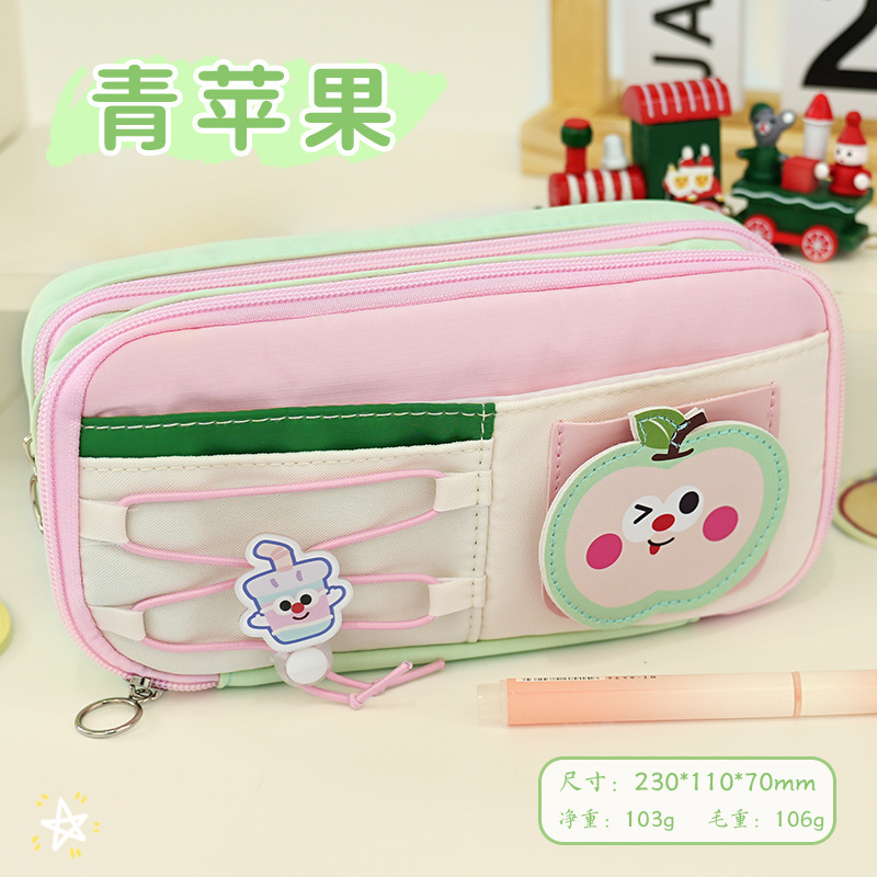 幸運のリンゴ鉛筆バッグ小学生用大容量高価値鉛筆バッグかわいい小さな多層巾着デザイン文具バッグ|undefined