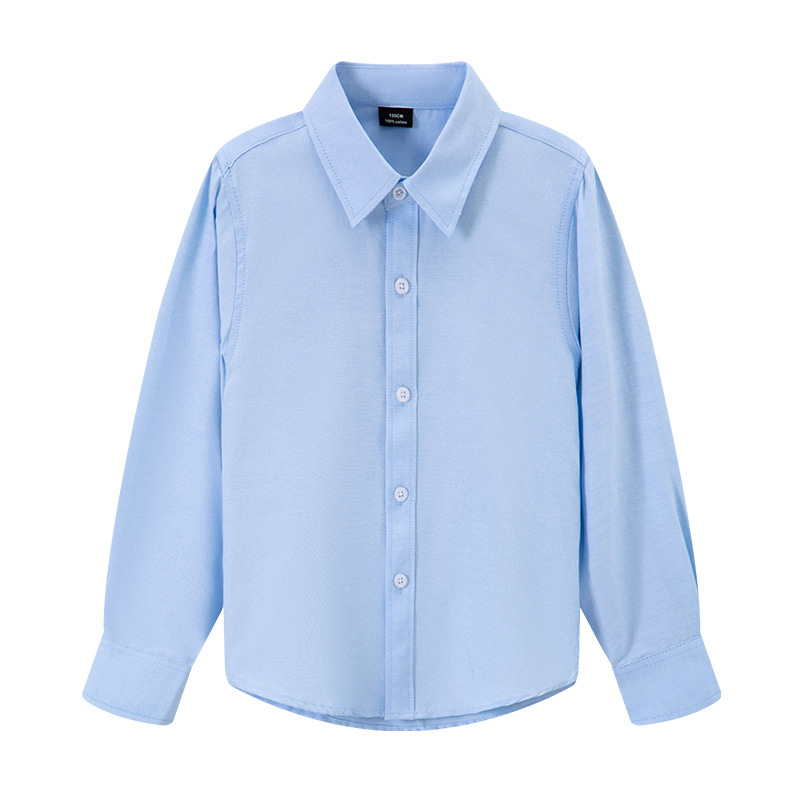 Camisas para niños, niños y niñas, camisas azules Oxford de manga larga, estilos de primavera y otoño, uniformes escolares para estudiantes de primaria y secundaria, trajes de actuación