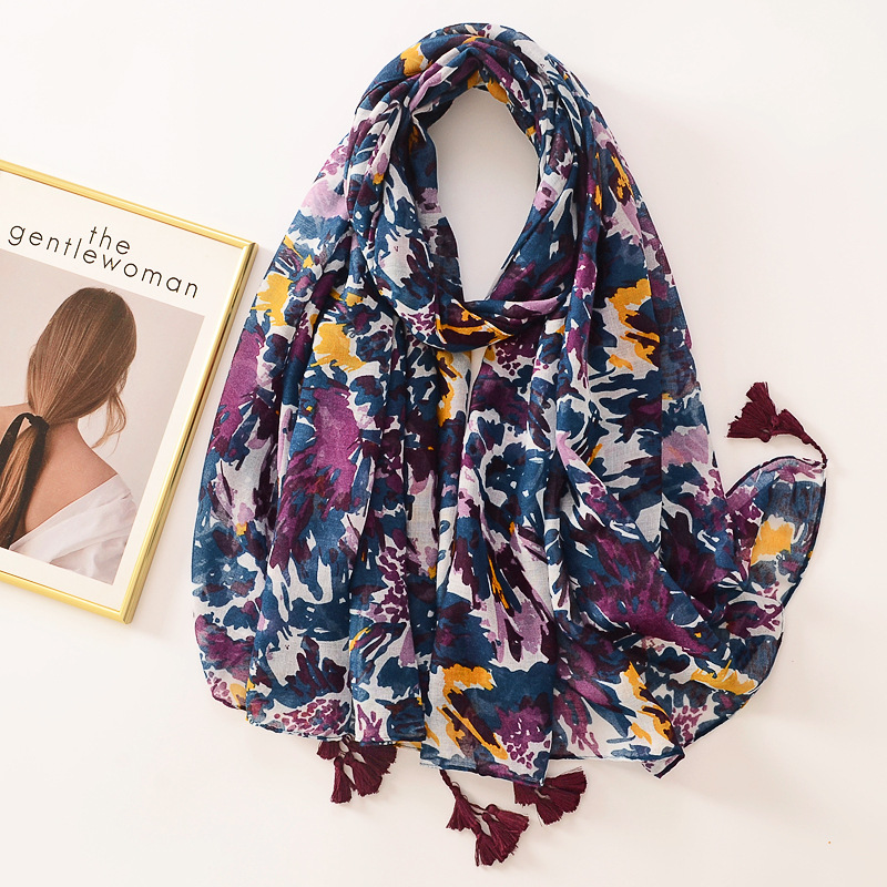 2022 nuevo algodón suave y lino sensación bufanda larga borla bufanda grande colorido pintura bufanda protector solar chal para mujeres