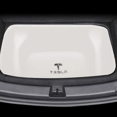 Tesla Model Y/3 Front and Rear, Trunk Mat - front-trunk-mat-1-piece-of-original-car-white-tesla-model-3-take-a-photo-of-the-car-nameplate
