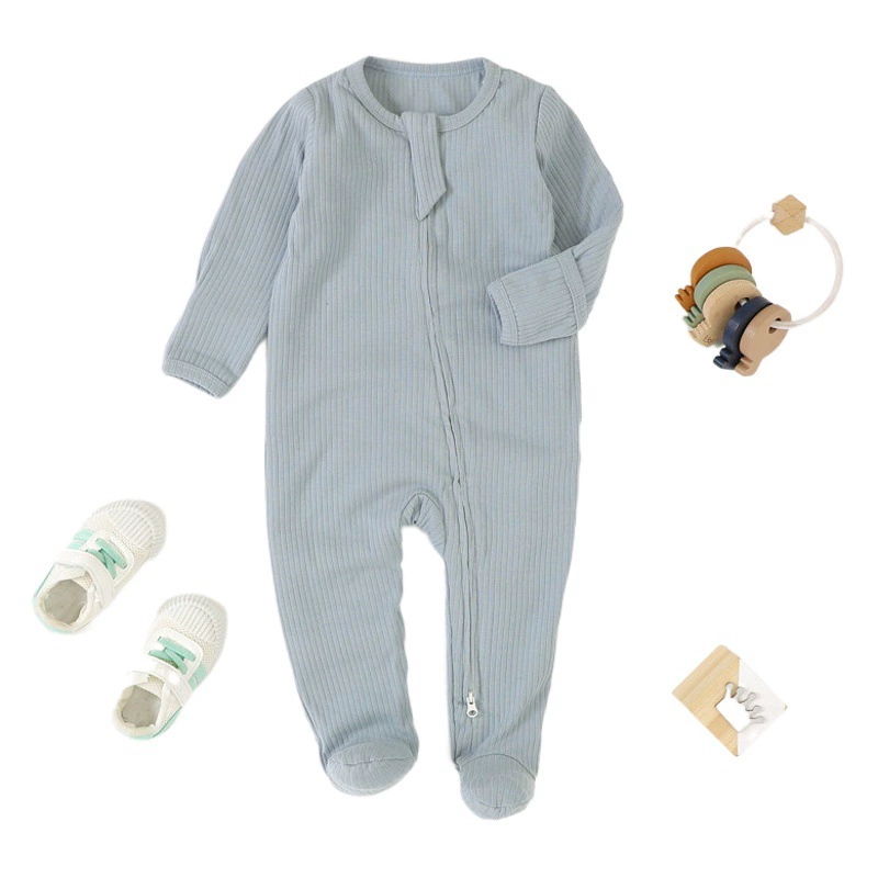 Детский комбинезон для ползания из ребристой ткани, трикотажный, из органического хлопка, с закрытыми ножками.
