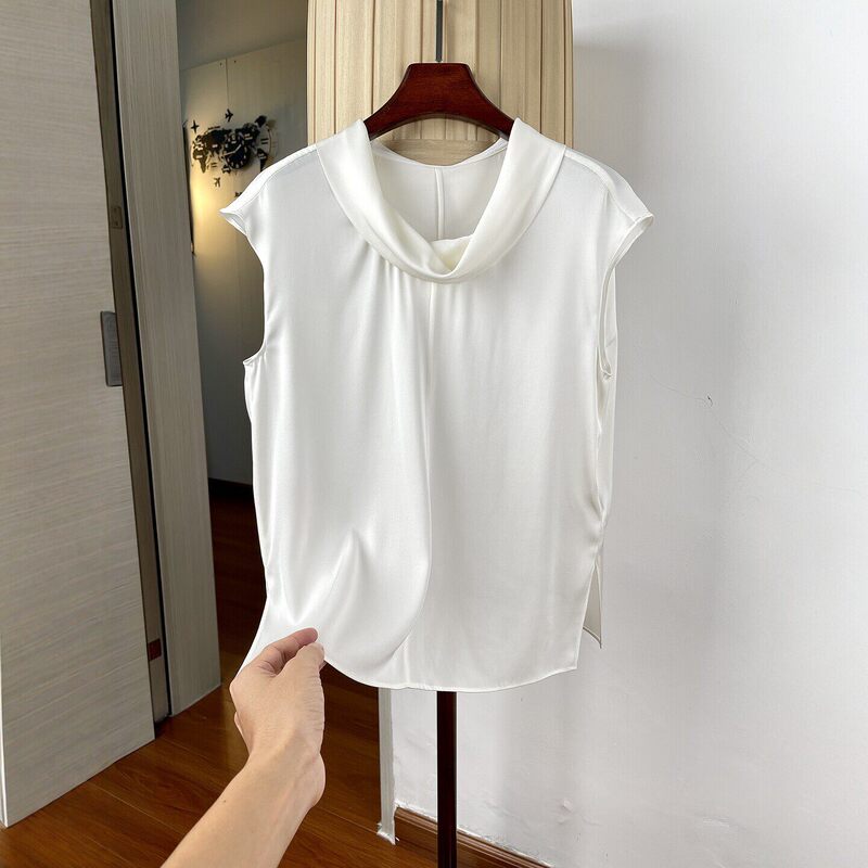 Gentle Wind-Style Silk Shirt for Women, Summer Short-Sleeve Slim-Fit Elegant Versatile Pullover Silk Top