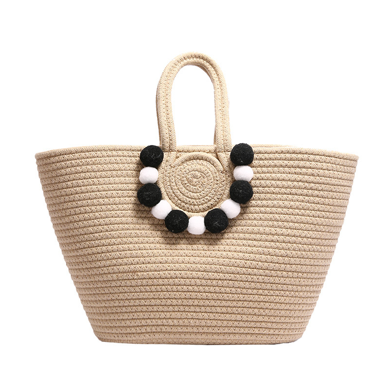 Una pieza de envío, versión coreana del bolso tejido de paja con cuerda de algodón, bolsa tejida con canasta de bolas de lana, bolsa de textura de alta calidad
