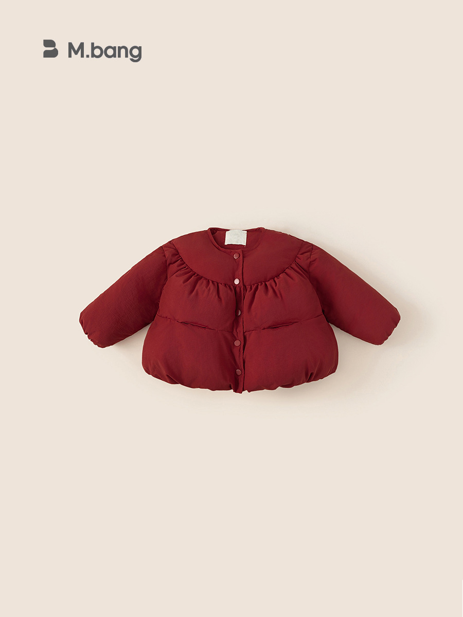 Youbao ropa para niños, chaqueta acolchada para niñas, bufanda de estilo occidental, chaqueta acolchada de algodón, invierno rojo, año nuevo, abrigo cálido y grueso de terciopelo para niños