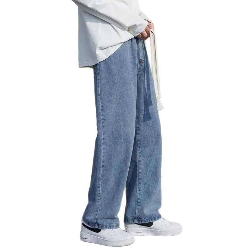Jeans de cintura elástica de tamaño grande, pantalones rectos de primavera y otoño, pantalones sueltos retro, nuevos pantalones de moda de estilo americano de Hong Kong.