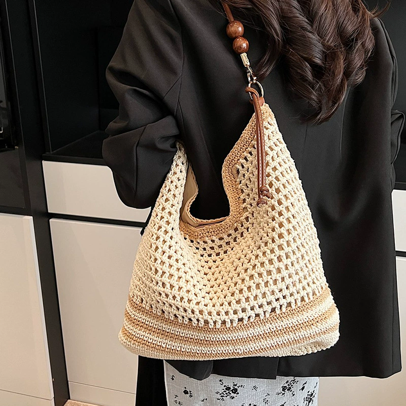 Woven summer fashionable shoulder bag, knitted capacious one-shoulder bag
