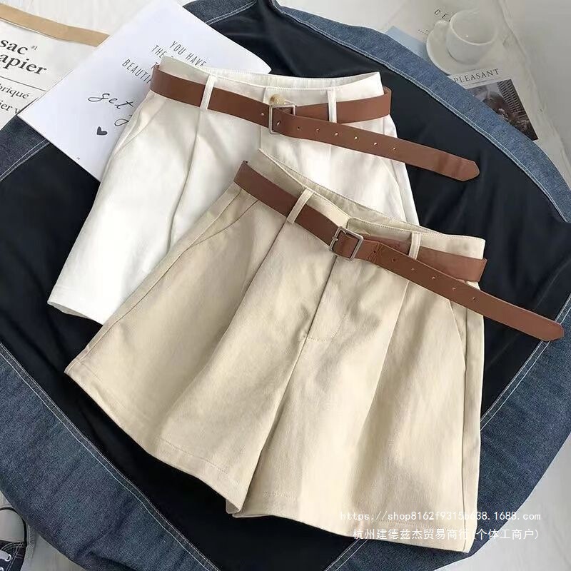 Summer Korean-style high-waisted wide-leg shorts for women, white, loose-fitting, slimming, plus-size, casual workwear shorts Summer Korean-style high-waisted wide-leg shorts for women, white, loose-fitting, slimming, plus-size, casual workwear shorts