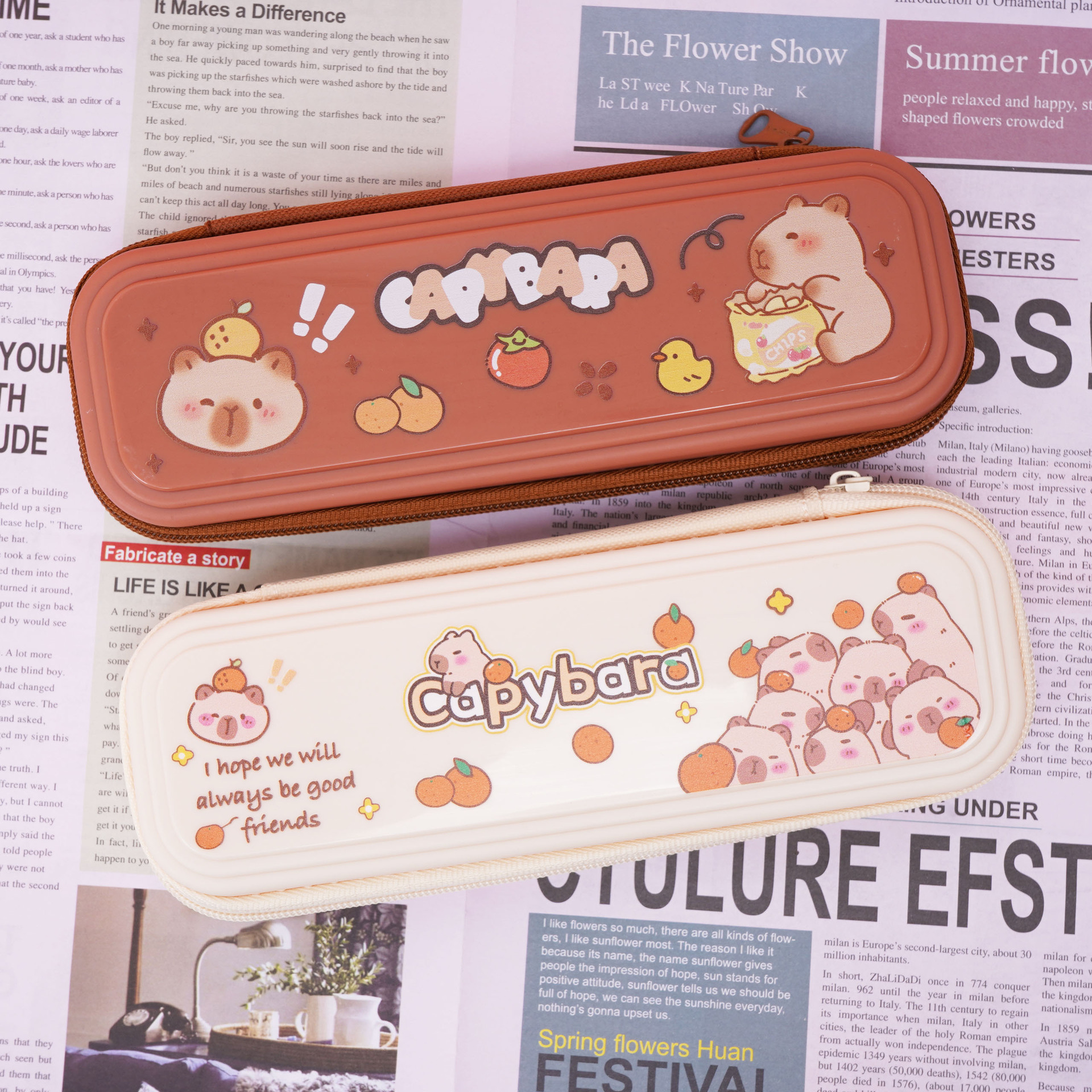Double-layer high quality capacious cartoon pencil case for students