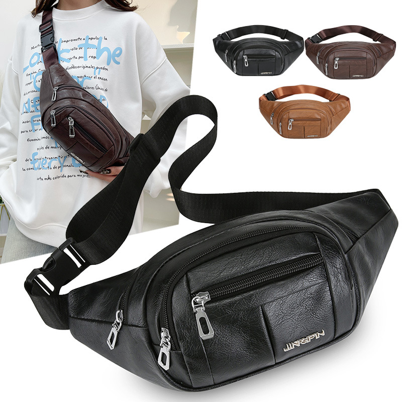 New Sports Pu Running Waist Bag for Men and Women Large Capacity Multi-Purpose Crossbody Bag Outdoor Leisure Business Cashier Backpack