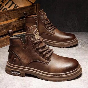 Martin Boots Men's Autumn and Winter New High-top Leather Outdoor Tooling Shoes American Style Casual Trendy Thick Sole Men's Shoes