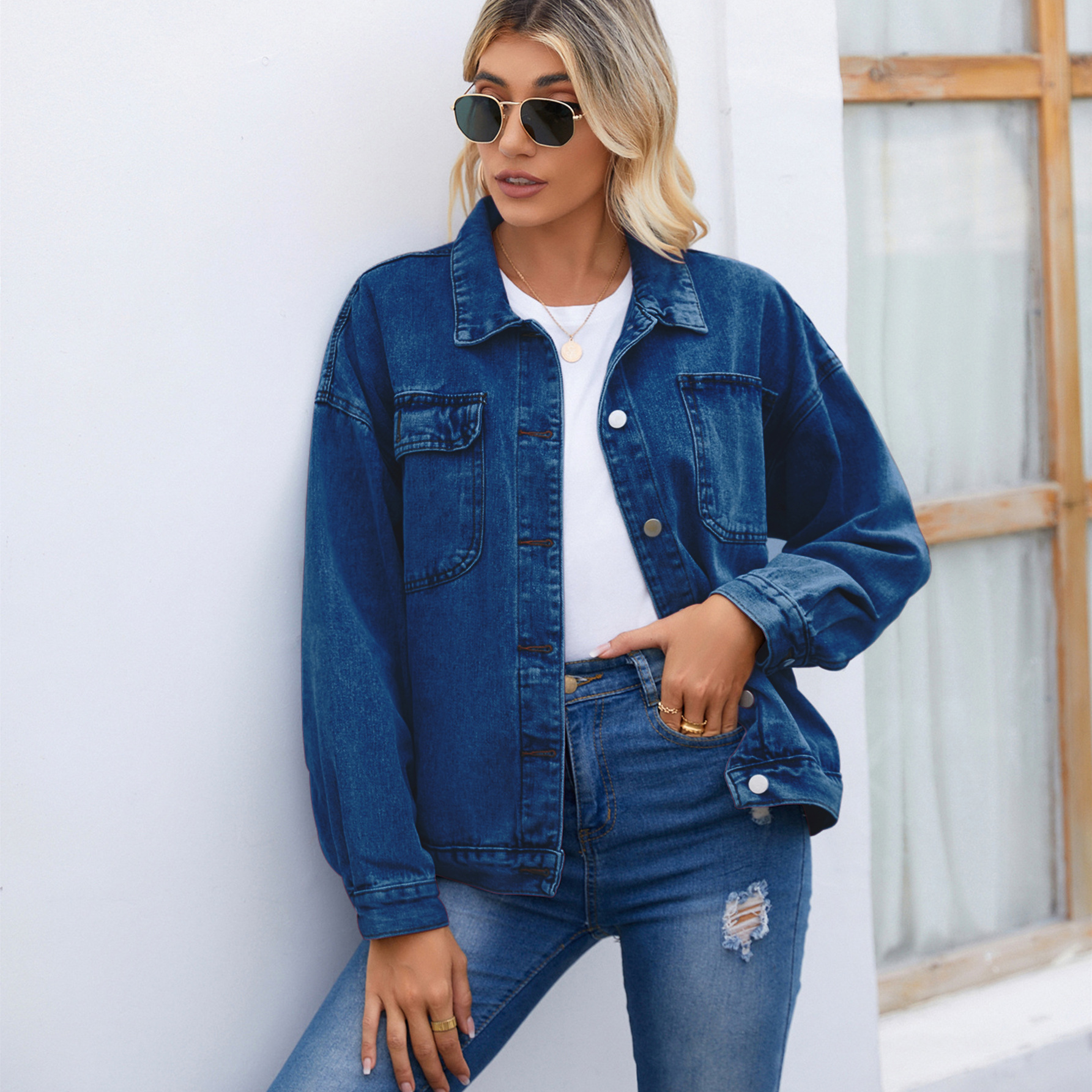 665g Weight Denim Jacket Outerwear Type Long Sleeve Sleeve Length Single Breasted Placket Type Regular Sleeve Sleeve Type Denim Fabric Type Regular Top Length Coat Tops Type Daily Occasion Turndown Neckline Loose Fit Type Solid Color Pattern Spring, Autumn Season Women's Gender Streetwear Style Women's Streetwear Solid Color Single Breasted Coat Denim Jacket 9