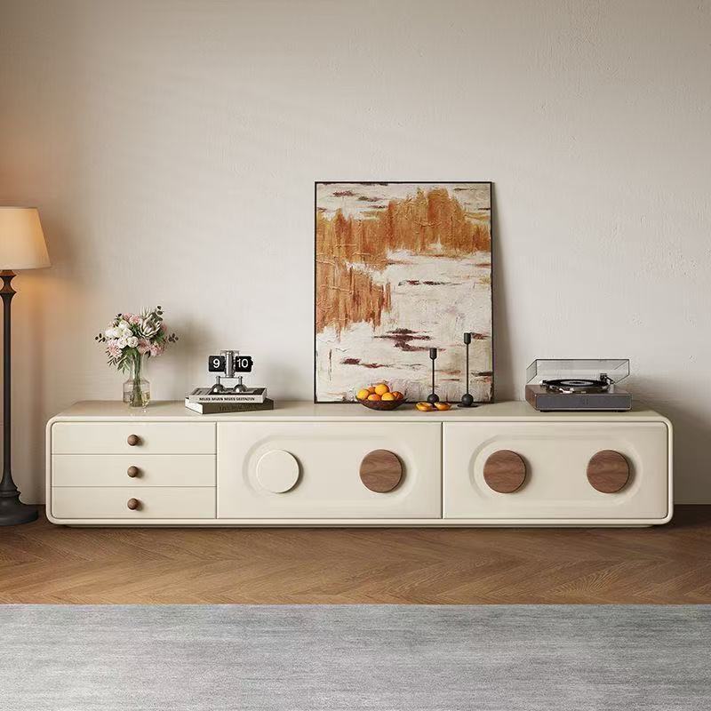 Tv Cabinet Floor-Standing for Living Room Home Use 2025 New Model Low Cabinet Vintage Cream Floor Cabinet Wall-Mounted Storage Cabinet Integrated