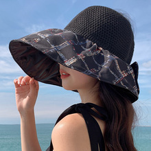 韓版春夏季鏤空帽女時尚遮陽帽戶外沙灘海邊花布防曬太陽帽現貨