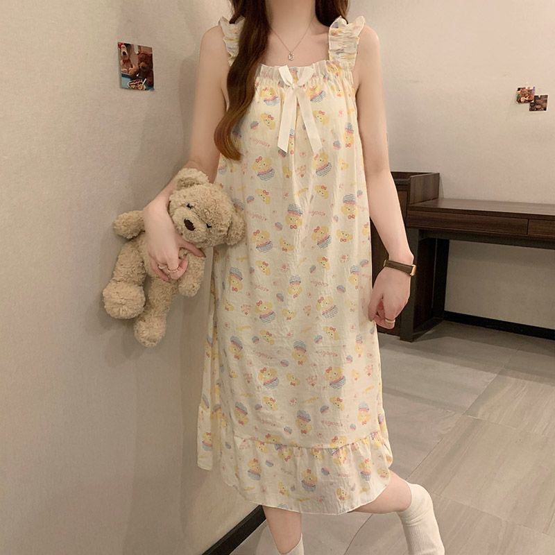 Comercio exterior transfronterizo de verano con cojín para el pecho, camisón de algodón de nube, pijama de encaje de estudiante de dibujos animados lindo, servicio a domicilio femenino