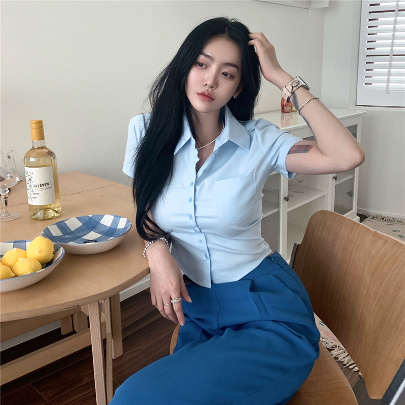 150g Weight Short Sleeve Sleeve Length Single Breasted Placket Type Regular Sleeve Sleeve Type 4-Way Stretch Fabric, Polyester Fabric Type Short Top Length Blouse Tops Type Daily Occasion Shirt Collar Neckline Slim Fit Type Solid Color Pattern Summer, Spring Season Women's Gender Casual, Classic Style Style Wholesale Women's Casual Classic Style Solid Color Short Sleeve Blouses 12
