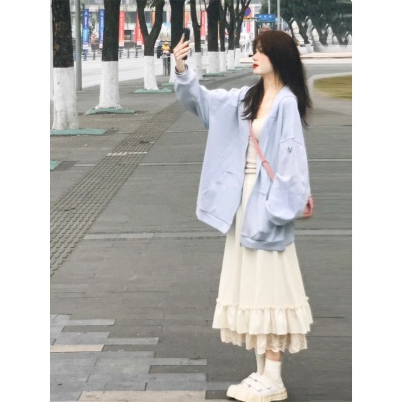 奶蓝色外套女春秋款蓝新款卫衣初春韩系早春穿搭上衣春季