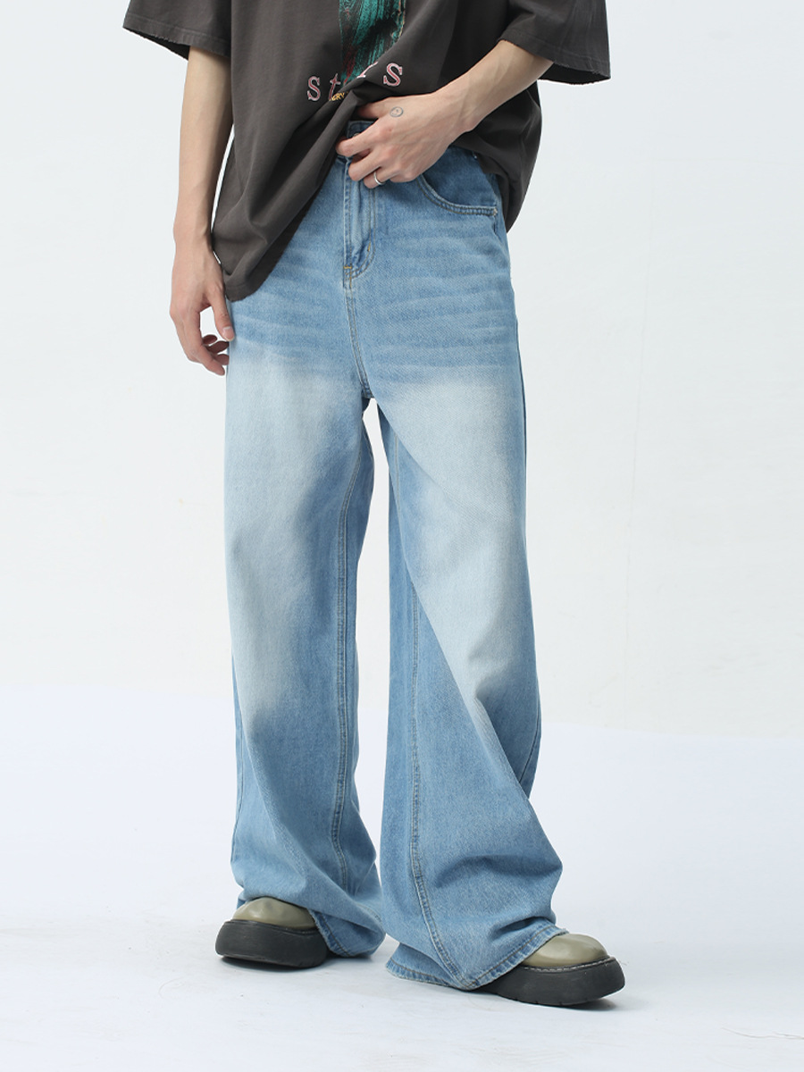 MTLCLOTHES Ropa de hombre | 2024 primavera nuevo producto estilo Hong Kong simple azul claro drapeado pantalones vaqueros anchos