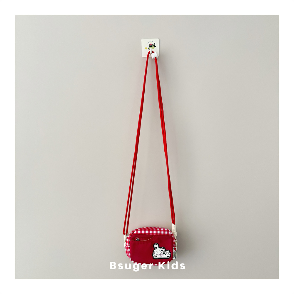 Ins Style Cartoon Puppy Kidsren's Crossbody Bag Baby Coin Purse Kindergarten Girls Shoulder Bag Plaid Small Shoulder Bag