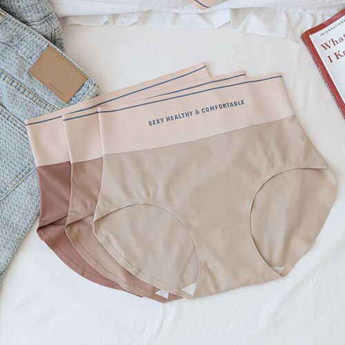 N6850-1 Tummy Control High JI Feeling Earthy Color Seamless Brushed High Waist Underwear Silk Crotch Briefs Women's Nude Feeling