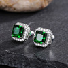 Sophisticated square earrings, green zirconium, accessory, diamond encrusted, wholesale