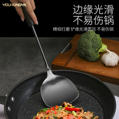 家用廚具復古鈦金不鏽鋼鍋鏟 創意廚房一體加長木柄盛湯炒菜勺子